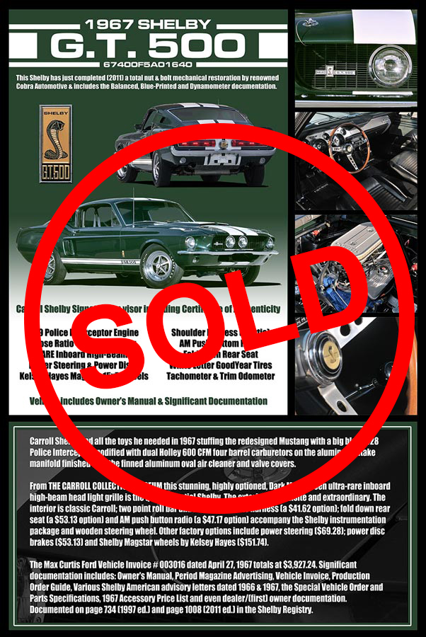1967 Shelby GT 500 Sold 